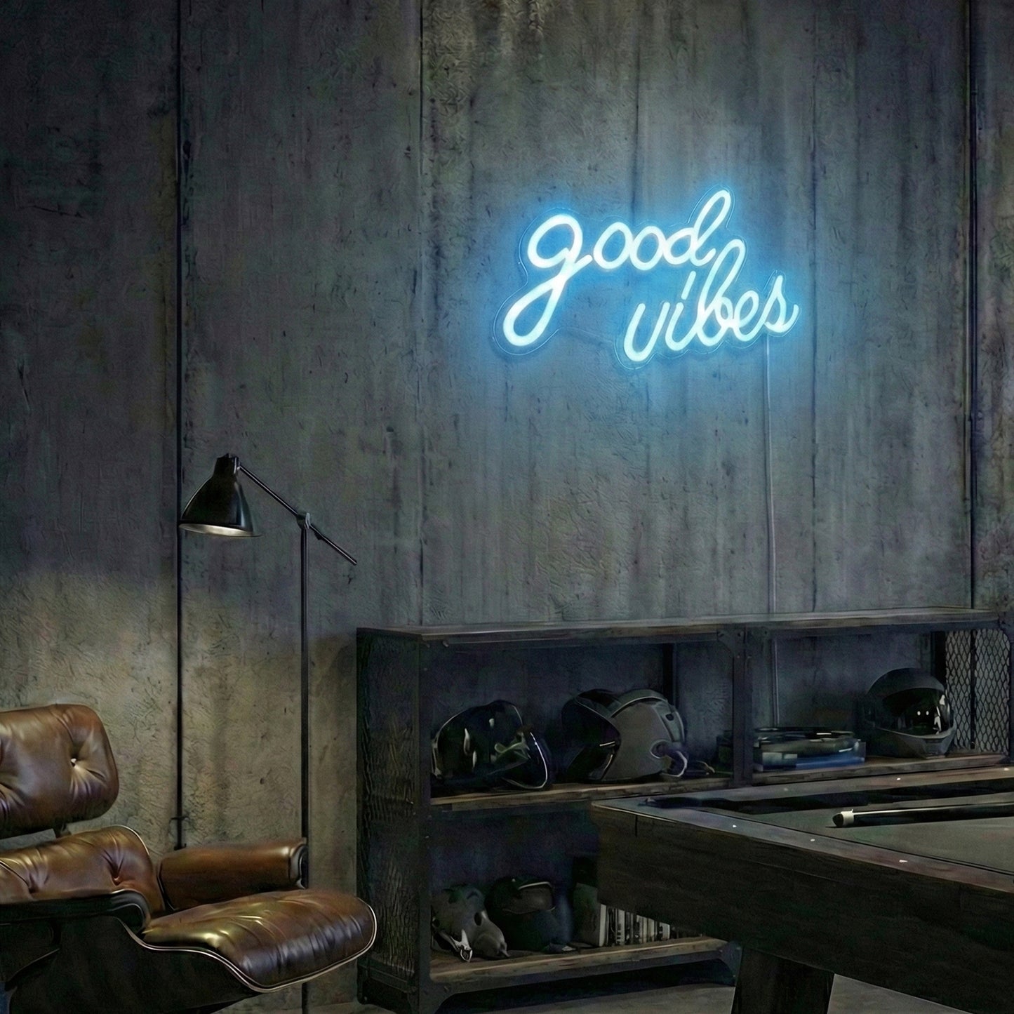 DECANIT Good Vibes Neon Sign Ice Blue, Cool LED Light for Wall Decor, Game Room, Man Cave, Bar, Streamer Setup, USB Powered Gamer Gift, 16.1x8.3 Inch