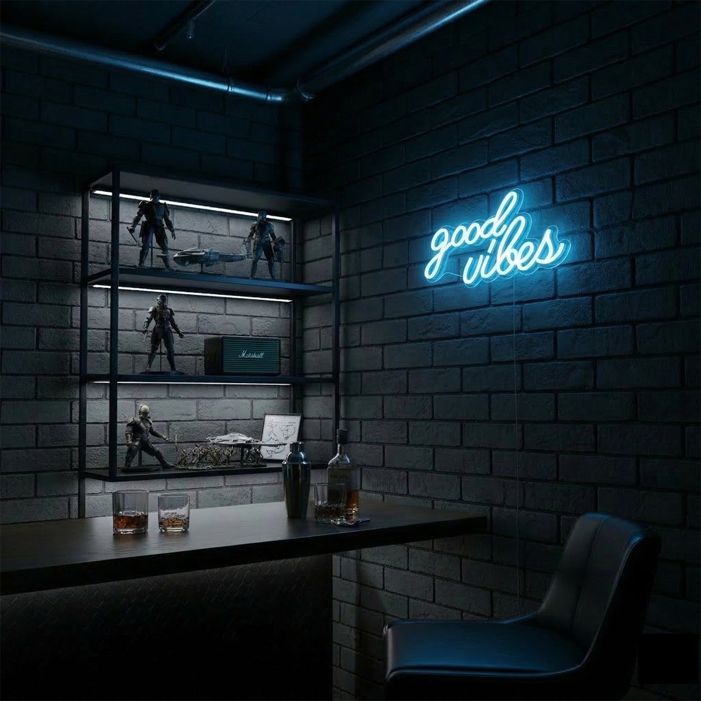 DECANIT Good Vibes Neon Sign Ice Blue, Cool LED Light for Wall Decor, Game Room, Man Cave, Bar, Streamer Setup, USB Powered Gamer Gift, 16.1x8.3 Inch