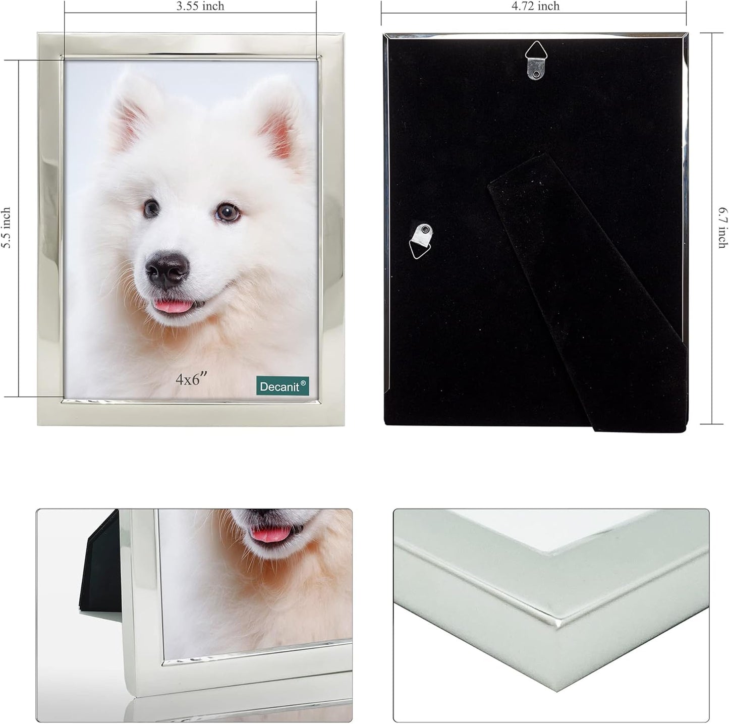 DECANIT 4x6 Picture Frames Silver Metal Photo Frames For Tabletop Display and Wall Decoration-Best Gifts For Family