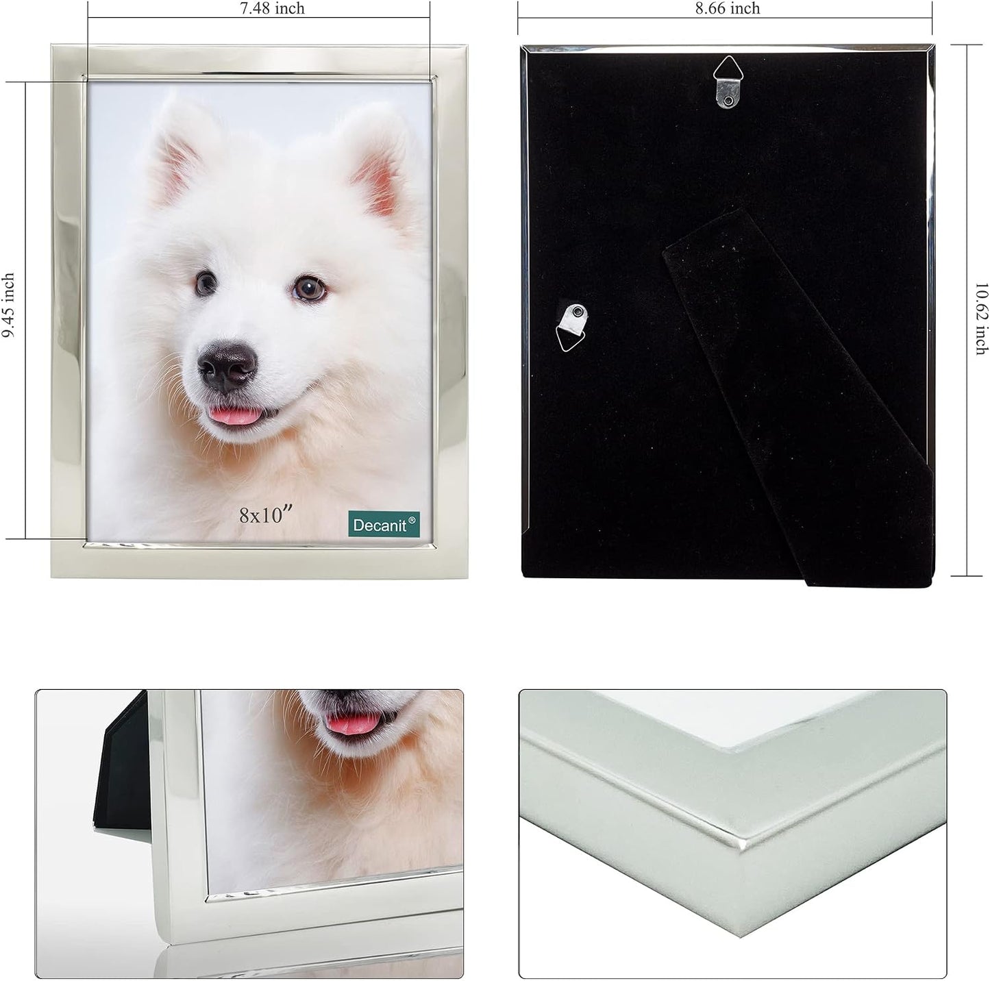DECANIT 8x10 Picture Frames Silver Metal Photo Frames For Tabletop Display and Wall Decoration-Best Gifts For Family