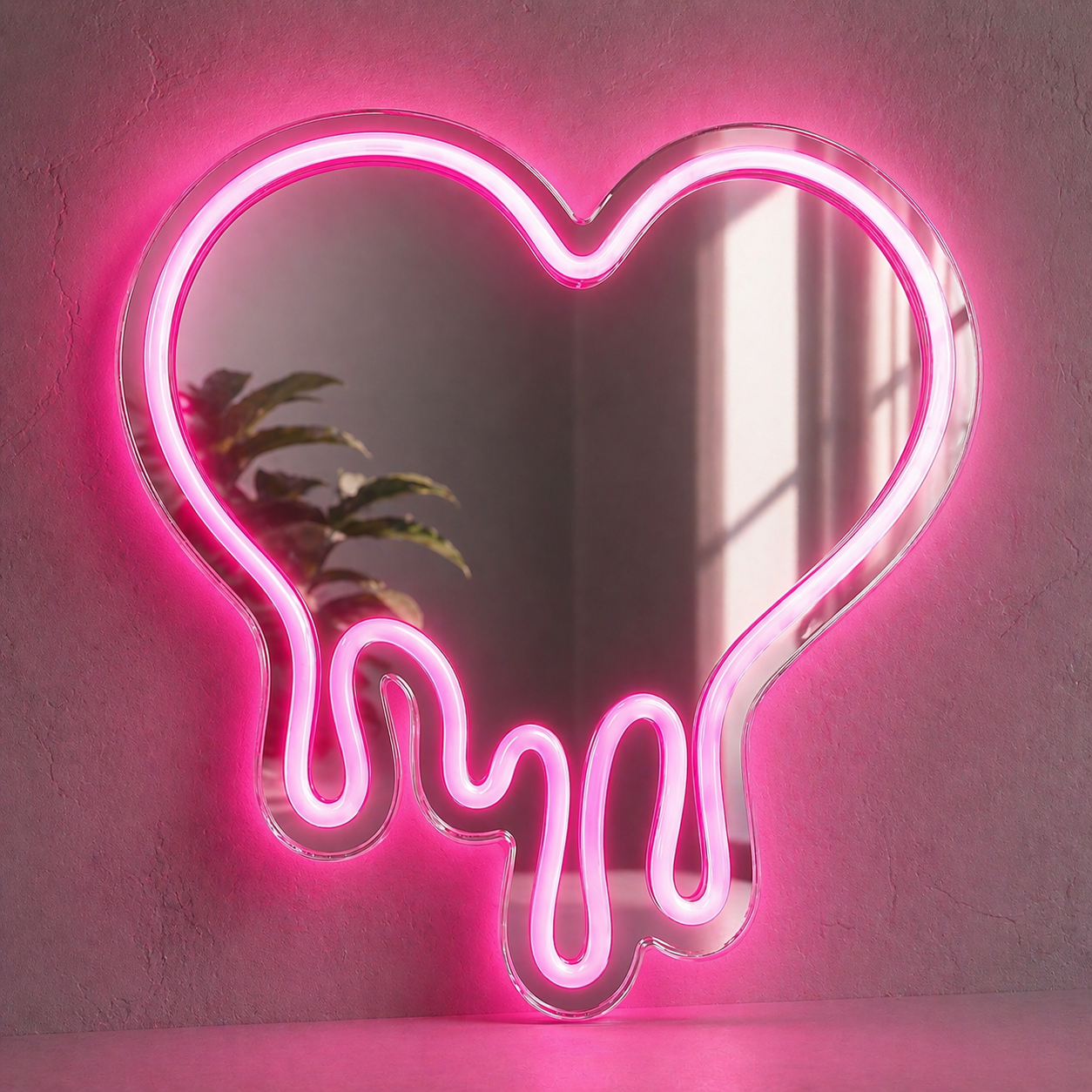 DECANIT Heart Neon Sign - Heart-Melting Wall Decor, USB Powered LED Light in Pink, 12"x12" Decorative Wall Mirror.Ideal for Bedroom, Girls Room, Party, Studio, Store Decor. Great Birthday Gifts
